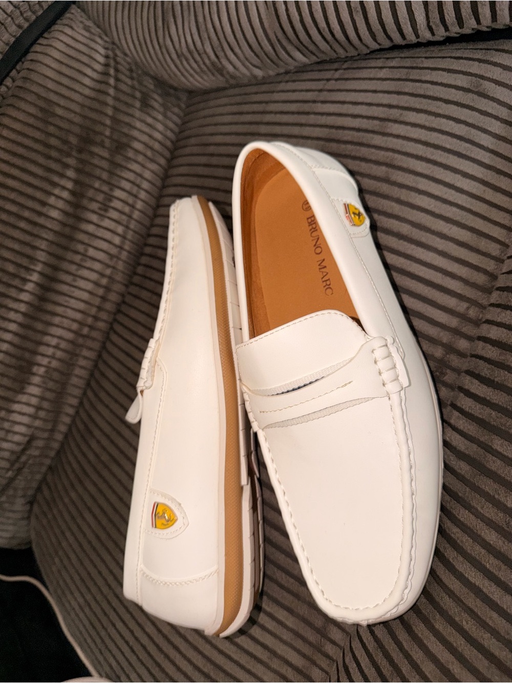 Bruno Marc Men's White Leather Penny Loafers